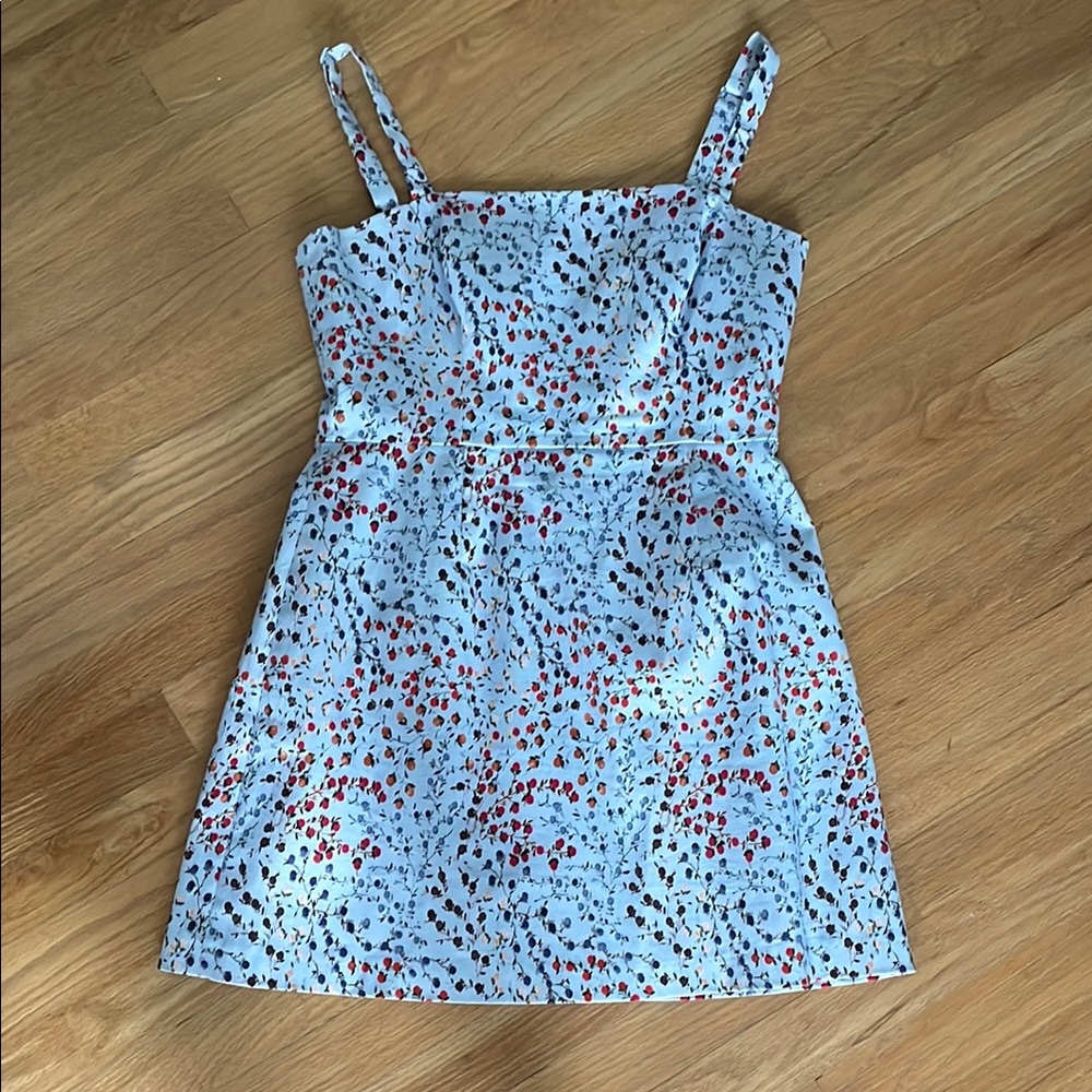 French Connection Light Blue Mini dress. Adjustable straps with zipper back